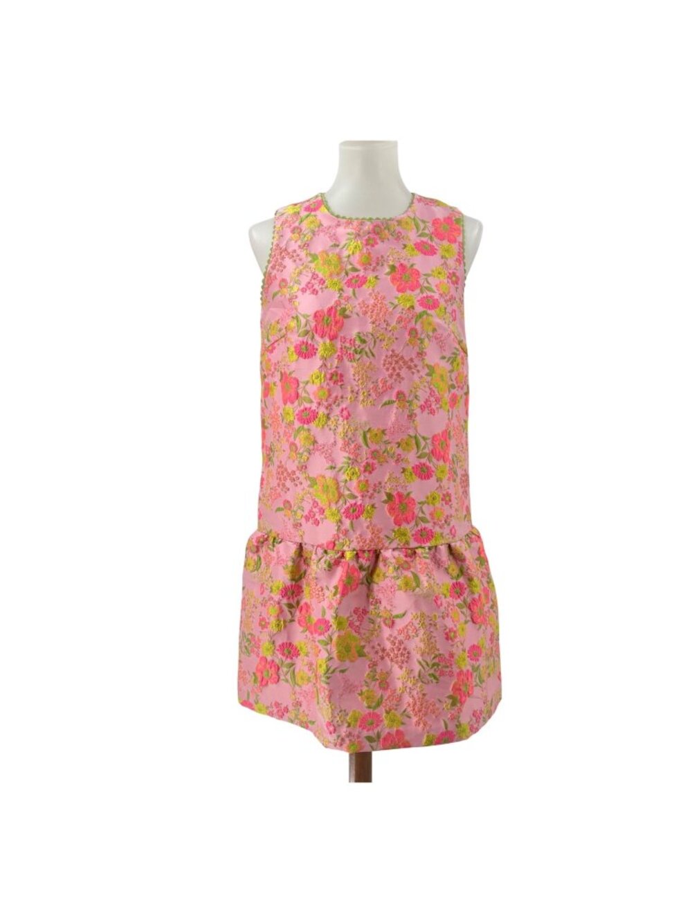 Flora Bea NYC Pink Floral Brocade Sleeveless Drop Waist Mini Dress Size S